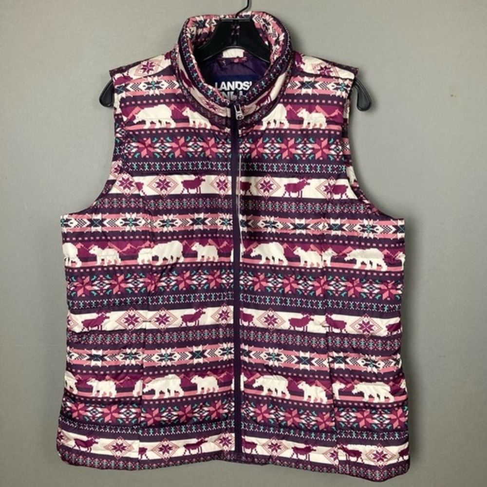 NWT‎ Lands End  puffer vest Nordic Fair Isle Large